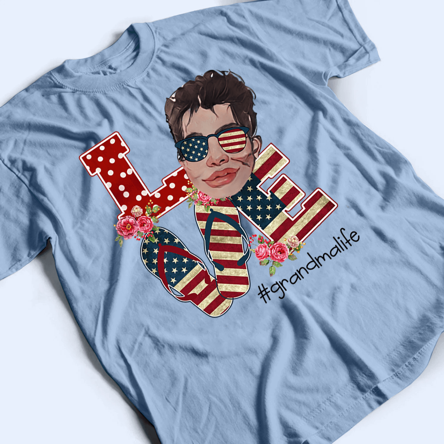 [Photo Inserted] American Grandma 4th of July - Personalized Custom T Shirt - Gift for Grandma/Nana/Mimi, Mom, Wife, Grandparent - Suzitee Store