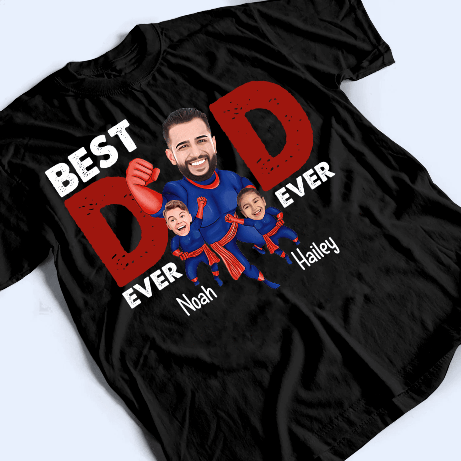 [Photo Inserted] Best Dad Ever Super Hero - Personalized Custom T Shirt - Birthday, Loving, Funny Gift for Grandfather/Dad/Father, Husband, Grandparent - Suzitee Store