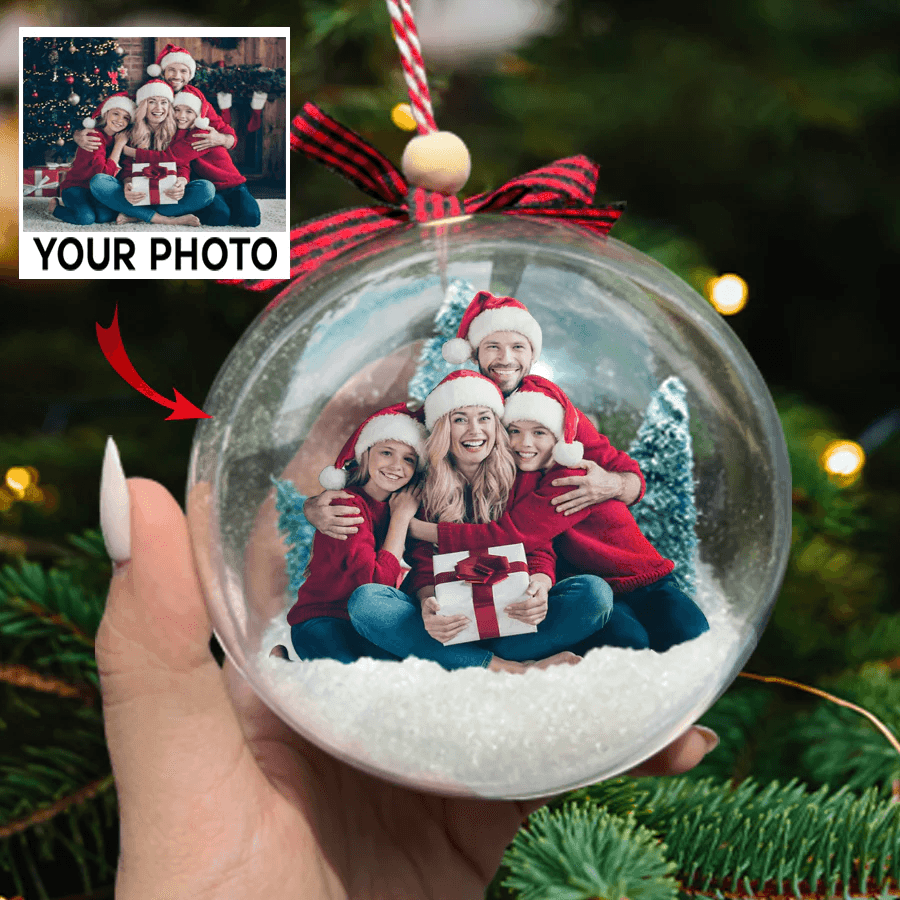 [Photo Inserted] Christmas Bauble Tree Decoration - Personalized Christmas Ball Custom Photo Ornament - Funny Loving Christmas Gifts Idea for Family, Round 3D Globe Ball Ornament - Suzitee Store