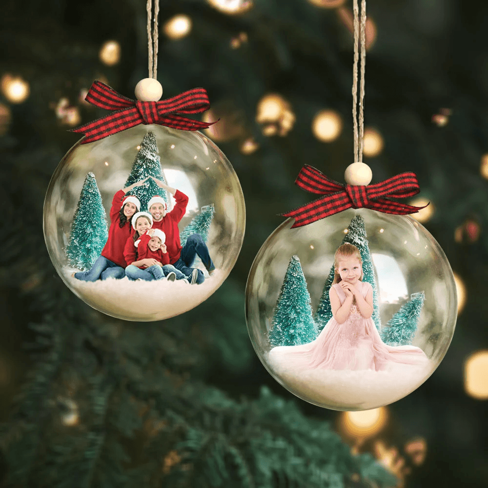 [Photo Inserted] Christmas Bauble Tree Decoration - Personalized Christmas Ball Custom Photo Ornament - Funny Loving Christmas Gifts Idea for Family, Round 3D Globe Ball Ornament - Suzitee Store