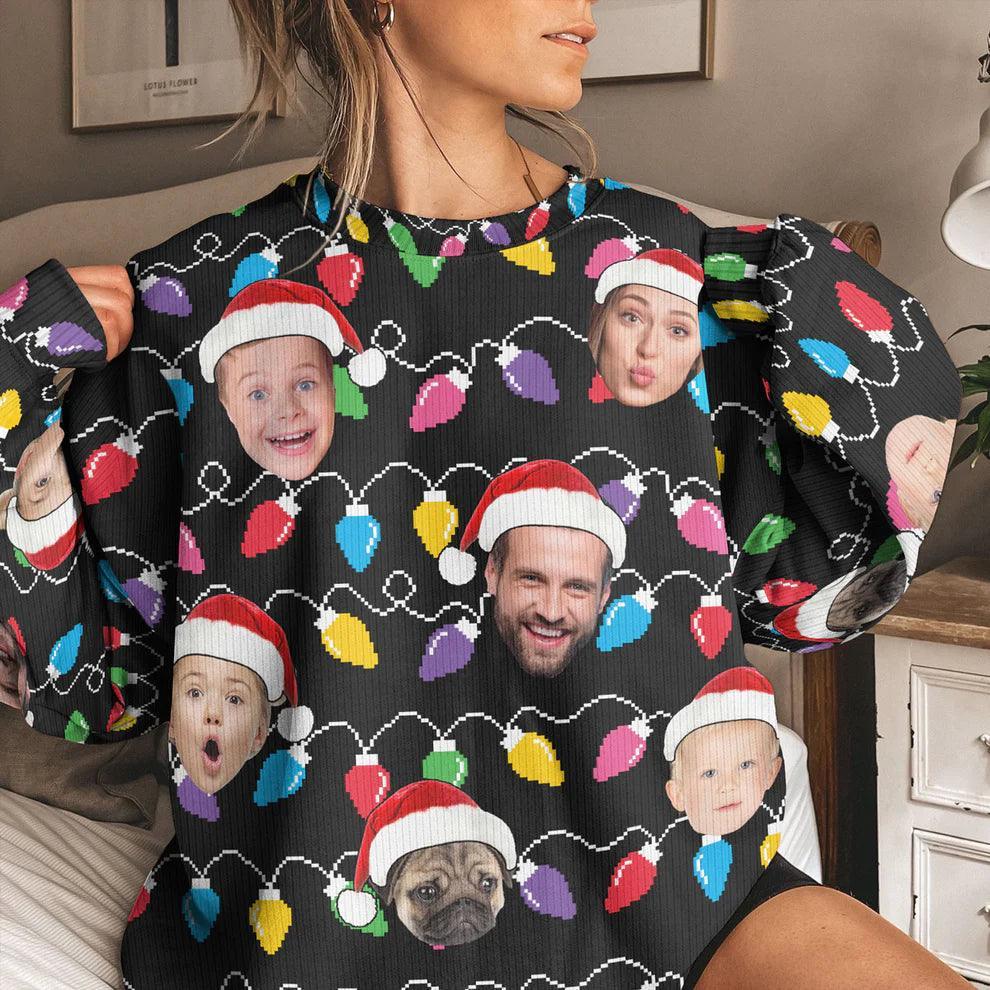 [Photo Inserted] - Custom Face Christmas Family Silly Xmas Leds - Personalized Custom Ugly Sweatshirt Unisex Jumper - Suzitee Store