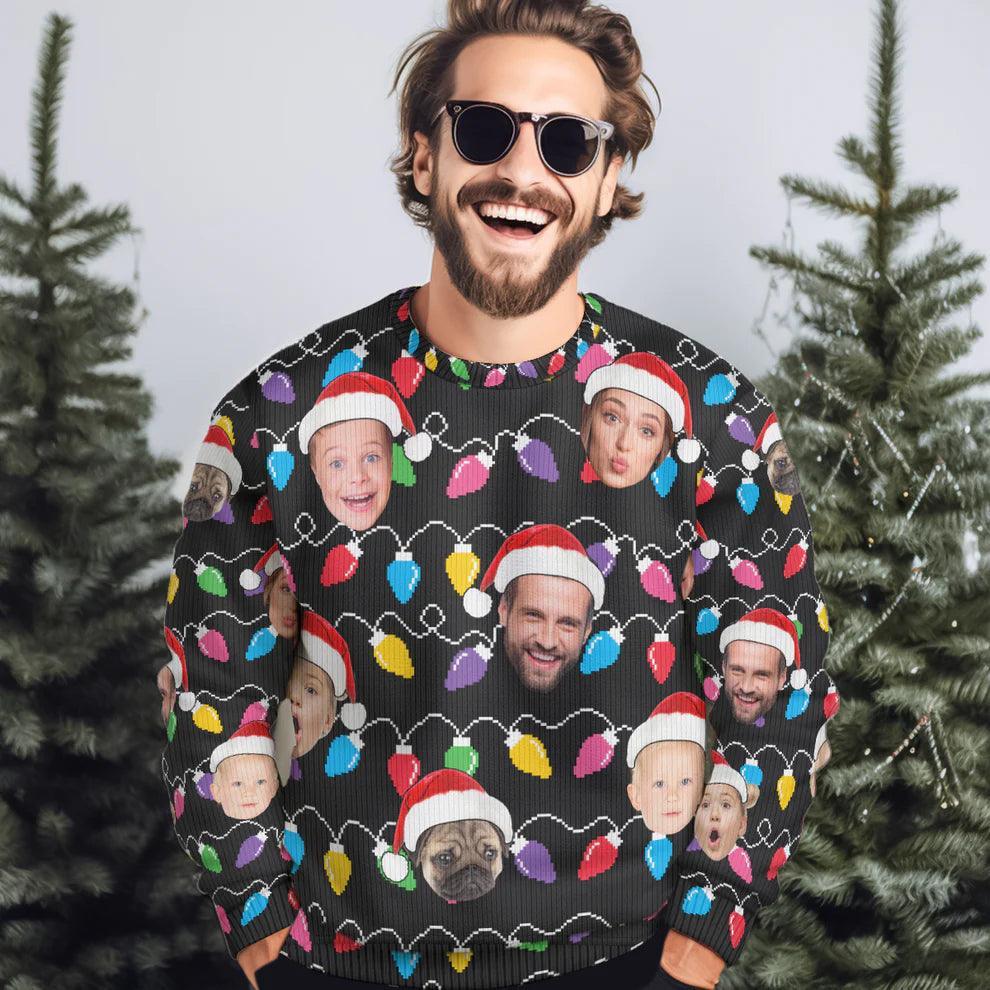 [Photo Inserted] - Custom Face Christmas Family Silly Xmas Leds - Personalized Custom Ugly Sweatshirt Unisex Jumper - Suzitee Store