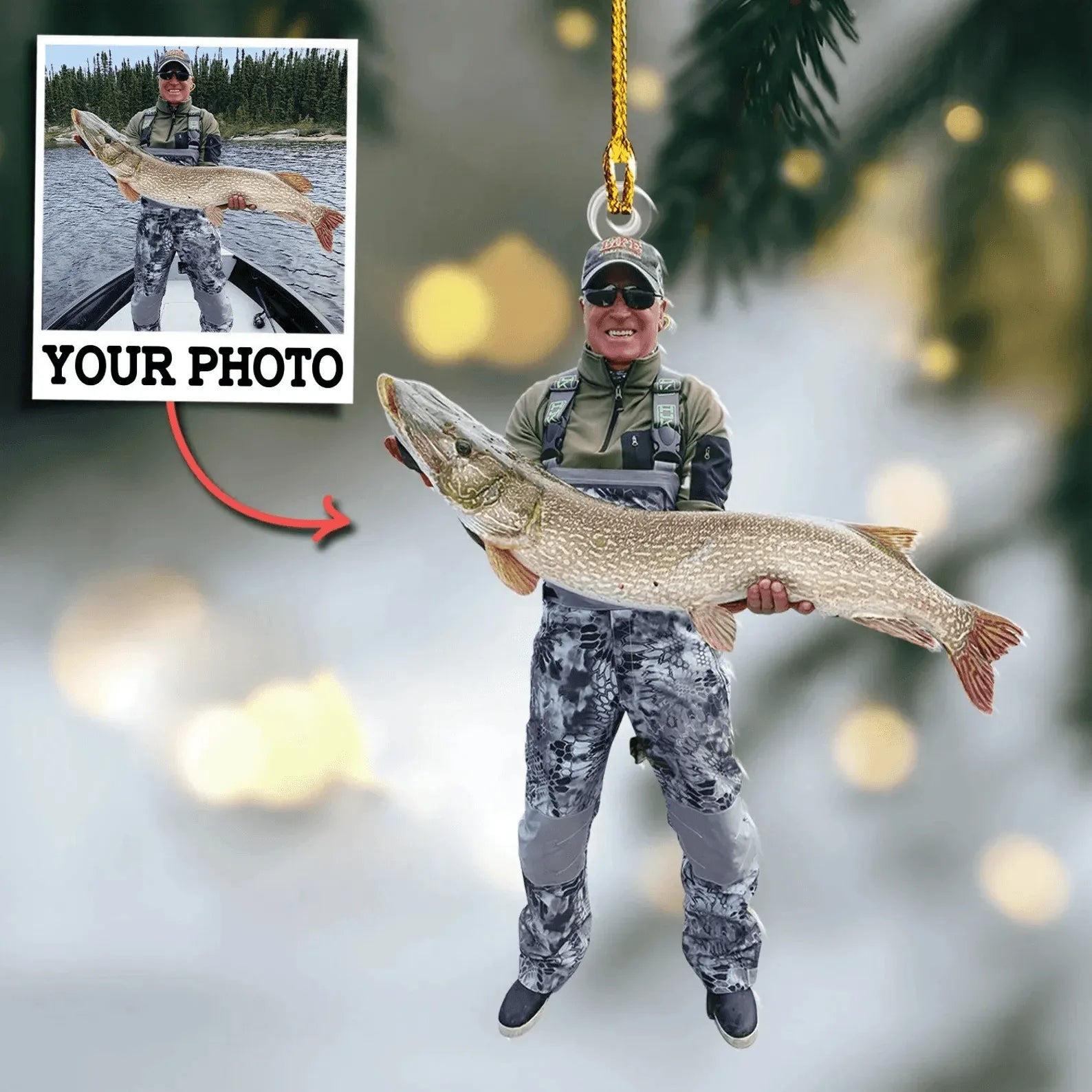 [Photo Inserted] Custom Photo Fisherman Ornament - Personalized Acrylic Photo Ornament - Fishing Christmas Ornament, Fishing Jacket Ornament, Fishing Fan Lover, Gift For Fisher - Suzitee Store