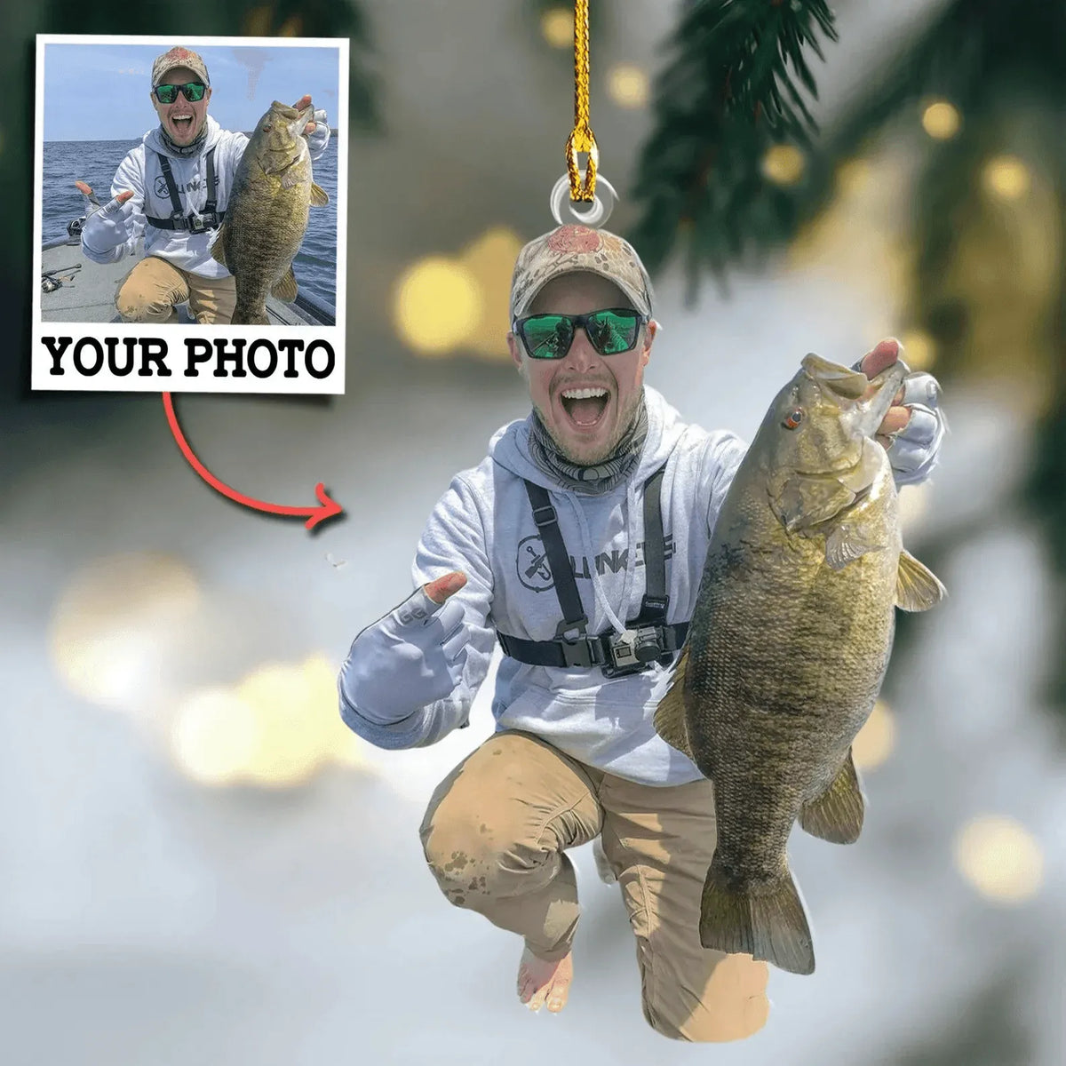 [Photo Inserted] Custom Photo Fisherman Ornament - Personalized Acrylic Photo Ornament - Fishing Christmas Ornament, Fishing Jacket Ornament, Fishing Fan Lover, Gift For Fisher - Suzitee Store