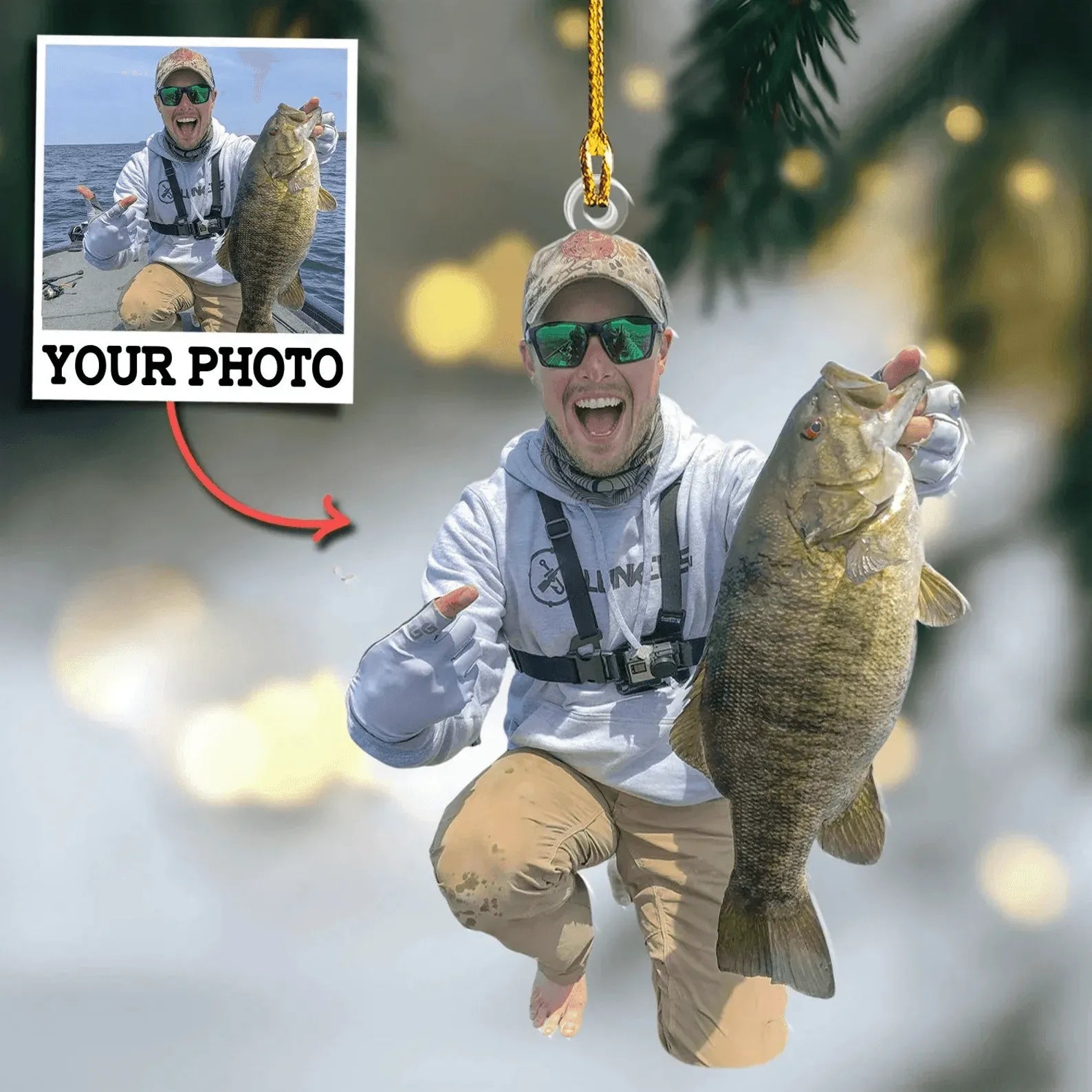 [Photo Inserted] Custom Photo Fisherman Ornament - Personalized Acrylic Photo Ornament - Fishing Christmas Ornament, Fishing Jacket Ornament, Fishing Fan Lover, Gift For Fisher - Suzitee Store