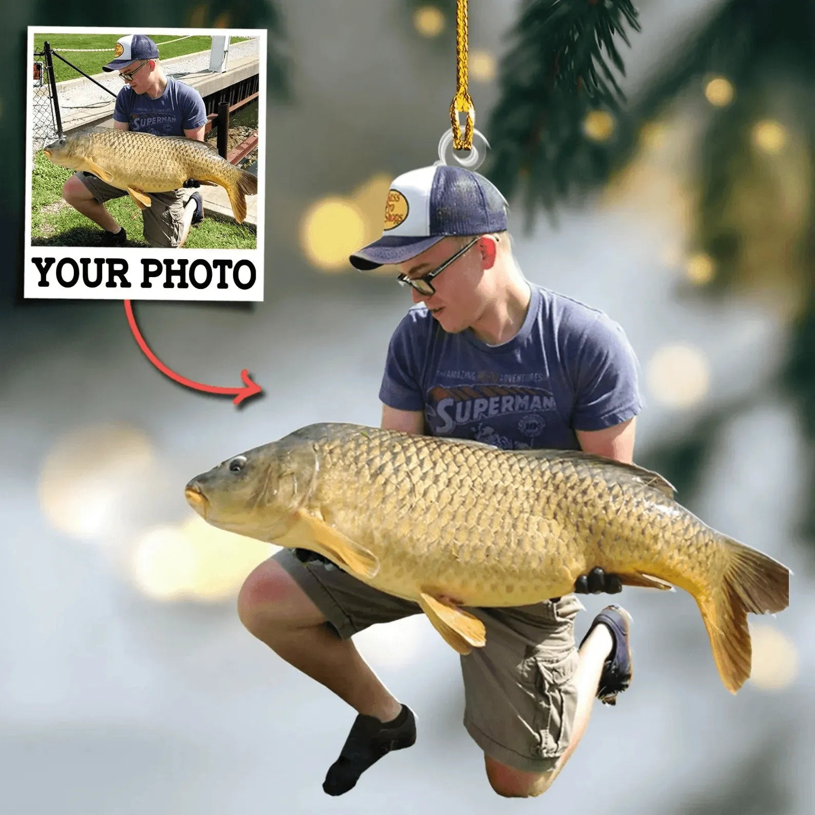 [Photo Inserted] Custom Photo Fisherman Ornament - Personalized Acrylic Photo Ornament - Fishing Christmas Ornament, Fishing Jacket Ornament, Fishing Fan Lover, Gift For Fisher - Suzitee Store