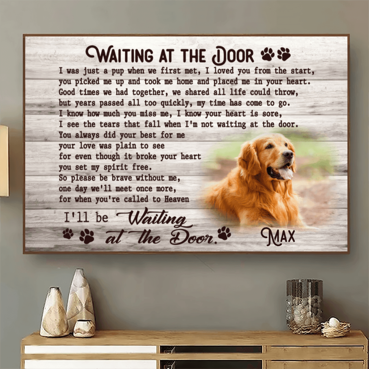 [Photo Inserted] Memorial Pet Waiting At The Door - Personalized Horizontal Poster - Personalized Gifts for Pet Loss, Sympathy Gift for Cat, Dog Lovers - Suzitee Store