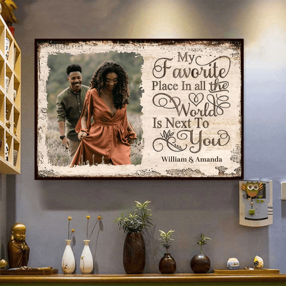 [Photo Inserted] My Favorite Place In All The World Is Next To You - Personalized Horizontal Poster - Valentine Gift For Black Couples, Husband Wife, Black Women, Black Men - Suzitee Store