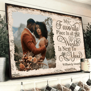 [Photo Inserted] My Favorite Place In All The World Is Next To You - Personalized Horizontal Poster - Valentine Gift For Black Couples, Husband Wife, Black Women, Black Men - Suzitee Store