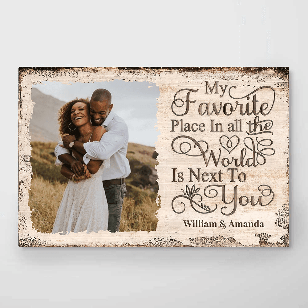 [Photo Inserted] My Favorite Place In All The World Is Next To You - Personalized Horizontal Poster - Valentine Gift For Black Couples, Husband Wife, Black Women, Black Men - Suzitee Store
