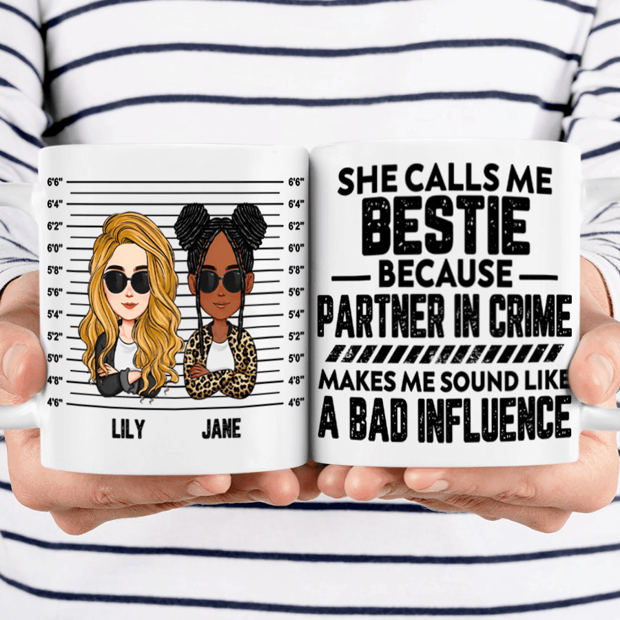 [Photo Inserted] Partners In Crime - Personalized Custom 11oz Mug - Birthday, Loving, Funny Gift for Besties, Grandma/Nana/Mimi, Mom, Wife, Grandparent - Suzitee Store