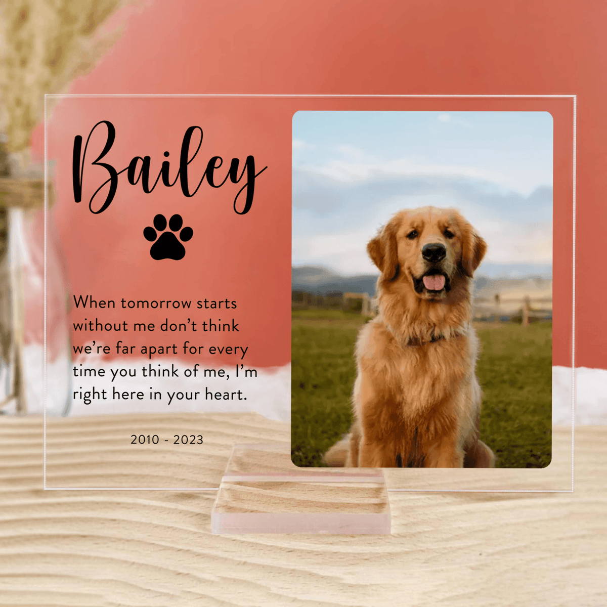 [Photo Inserted] Pet Memorial Plaque - Custom Horizontal Acrylic Plaque - Personalized Gifts for Pet Loss, Sympathy Gift for Cat, Dog and Any Other Animals - Suzitee Store