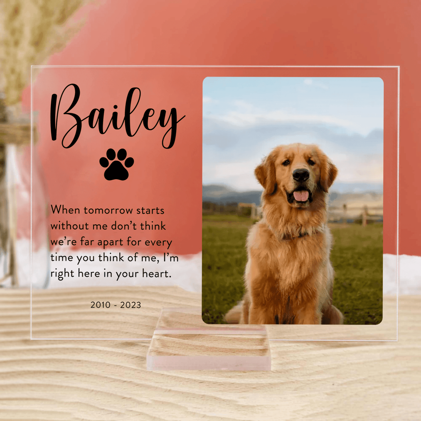 [Photo Inserted] Pet Memorial Plaque - Custom Horizontal Acrylic Plaque - Personalized Gifts for Pet Loss, Sympathy Gift for Cat, Dog and Any Other Animals - Suzitee Store