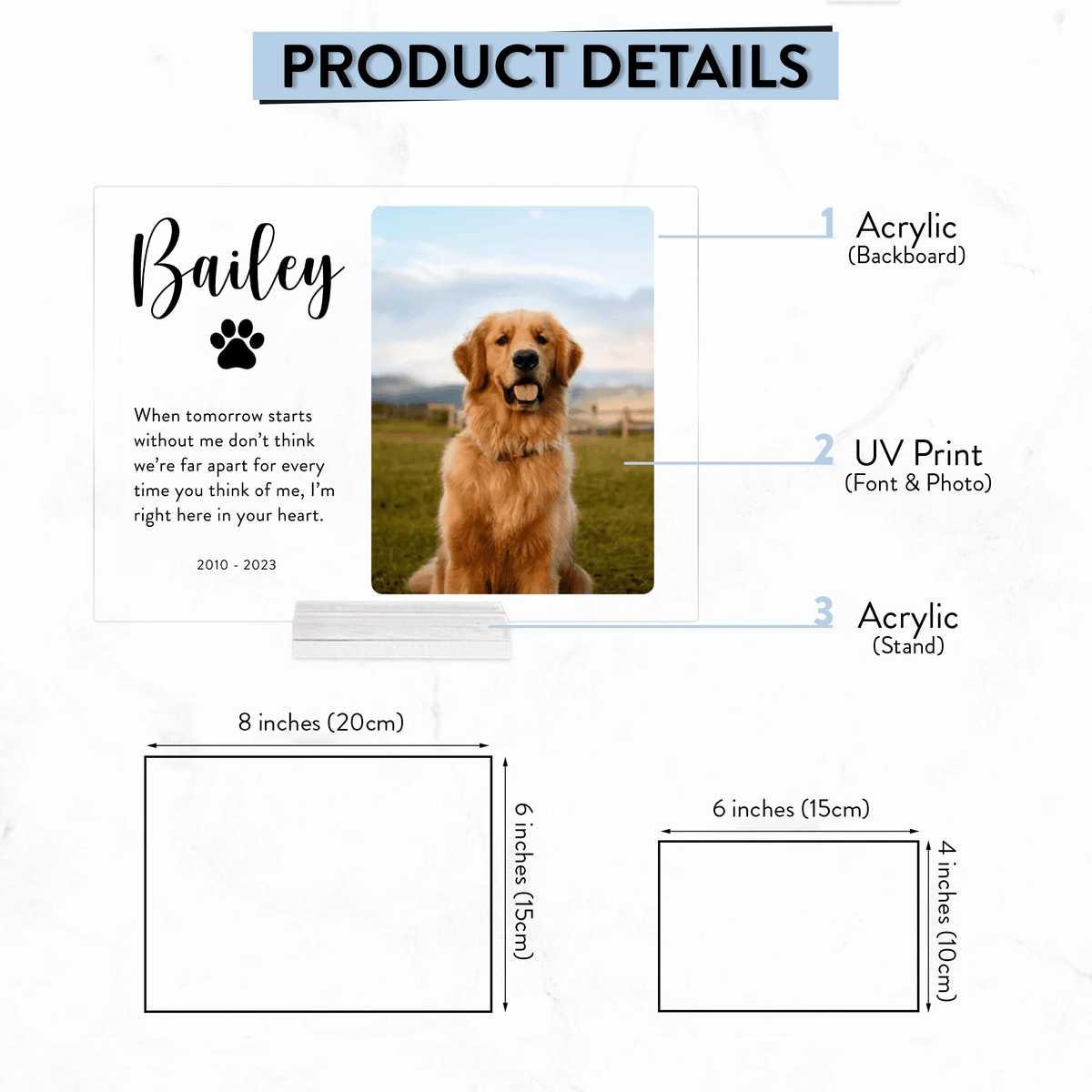 [Photo Inserted] Pet Memorial Plaque - Custom Horizontal Acrylic Plaque - Personalized Gifts for Pet Loss, Sympathy Gift for Cat, Dog and Any Other Animals - Suzitee Store