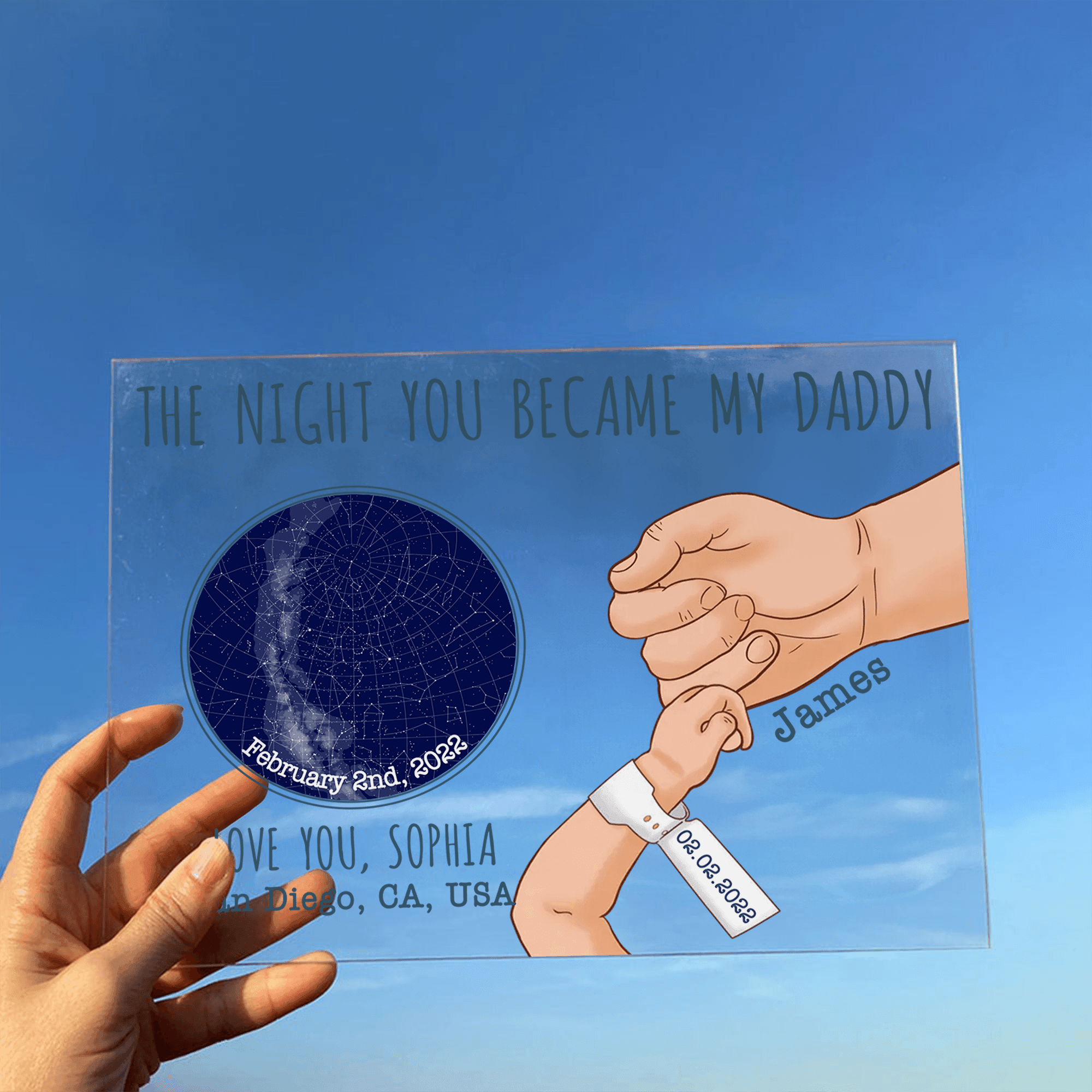 [Photo Inserted] The Night You Became My Daddy - Custom Horizontal Acrylic Plaque - Personalized Star Map Gifts for Father's Day Gift for Dad, Grandpa, Daddy, Dada, Dad Jokes - Suzitee Store