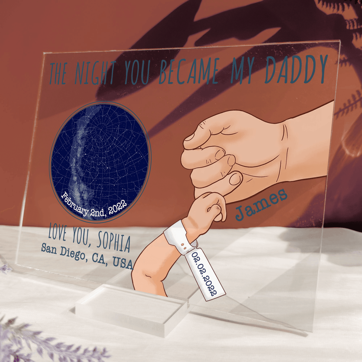 [Photo Inserted] The Night You Became My Daddy - Custom Horizontal Acrylic Plaque - Personalized Star Map Gifts for Father's Day Gift for Dad, Grandpa, Daddy, Dada, Dad Jokes - Suzitee Store