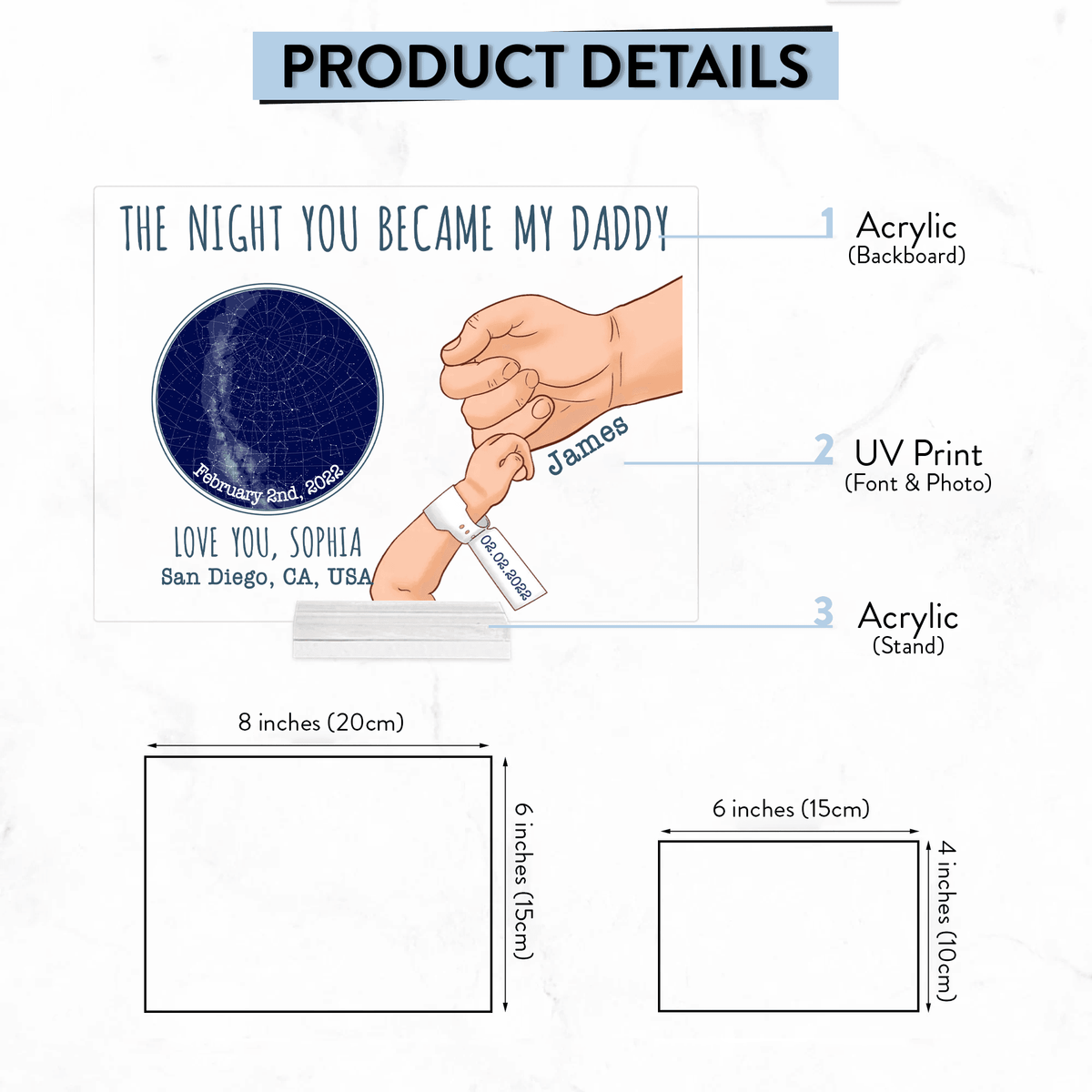 [Photo Inserted] The Night You Became My Daddy - Custom Horizontal Acrylic Plaque - Personalized Star Map Gifts for Father's Day Gift for Dad, Grandpa, Daddy, Dada, Dad Jokes - Suzitee Store