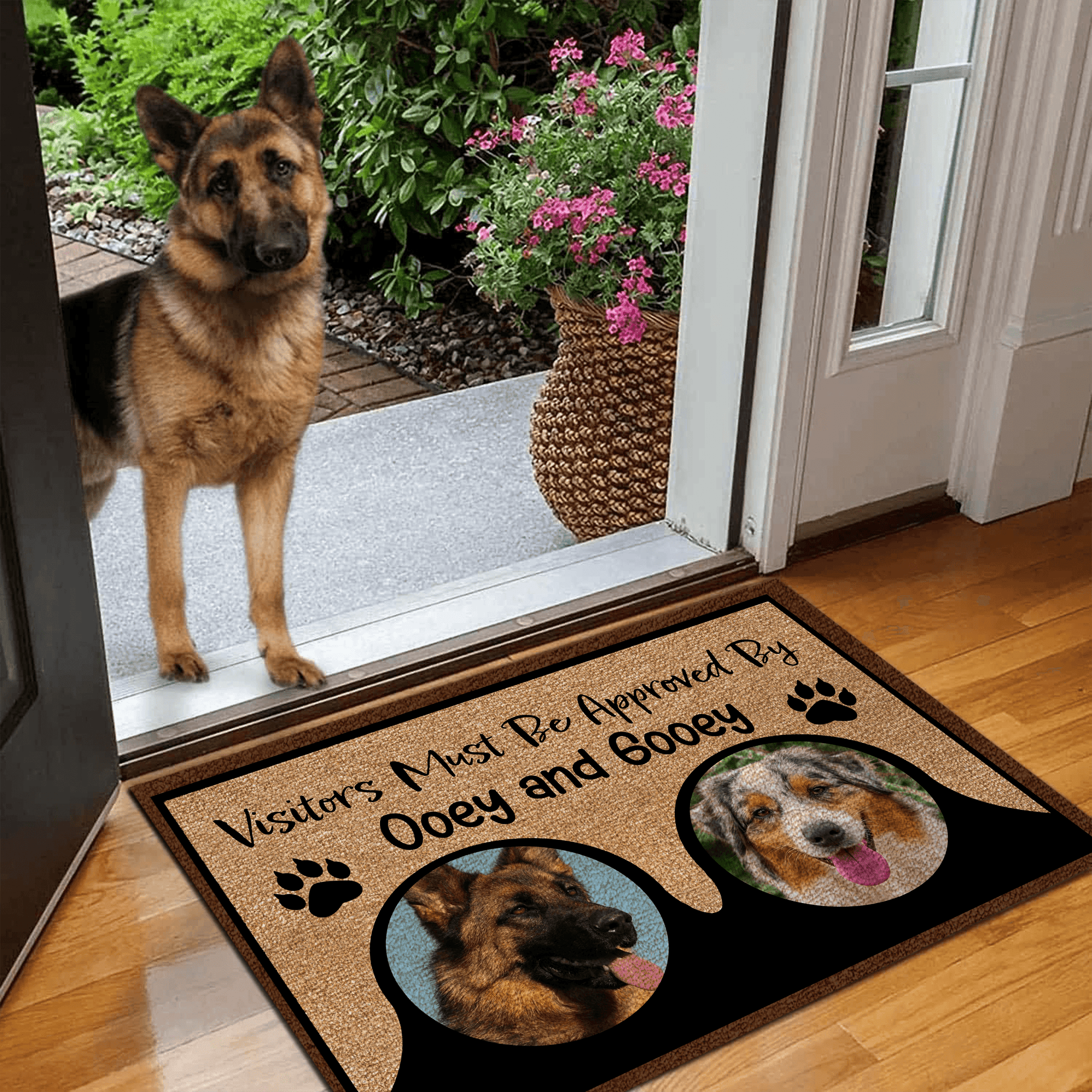 [Photo Inserted] Visitors Must Be Approved By My Dogs - Personalized Doormat - Birthday, Housewarming, Funny Gift for Homeowners, Friends, Dog Mom, Dog Dad, Dog Lovers, Pet Gifts for Him, Her - Suzitee Store