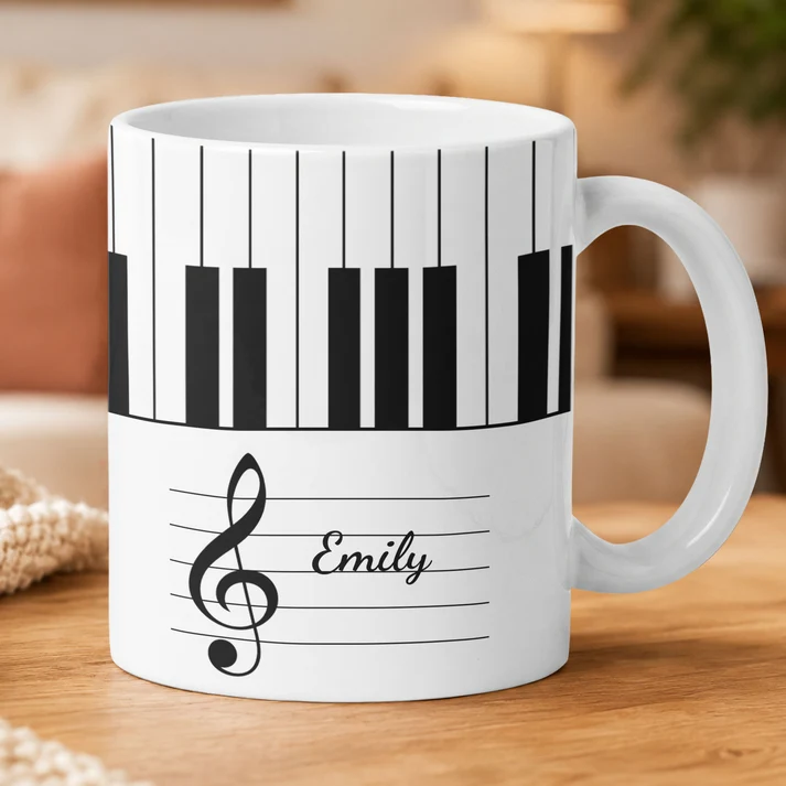 Custom Name Piano, Keyboard Music - Personalized Custom Mug - Gift For Musician, Pianist, Composers