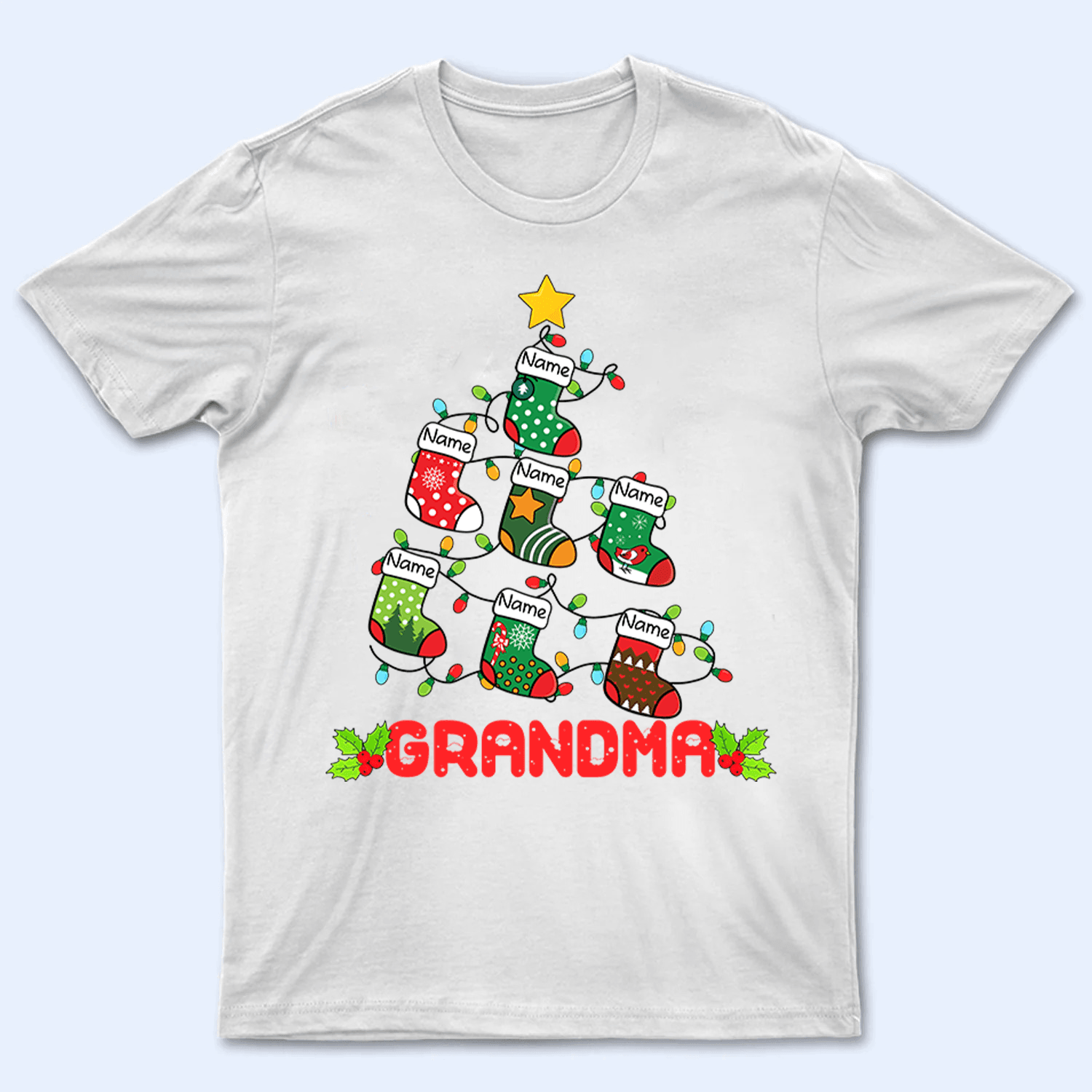 Pine Socks Christmas Grandma - Personalized Custom T Shirt - Birthday, Loving, Funny Gift for Grandma/Nana/Mimi, Mom, Wife, Grandparent - Suzitee Store