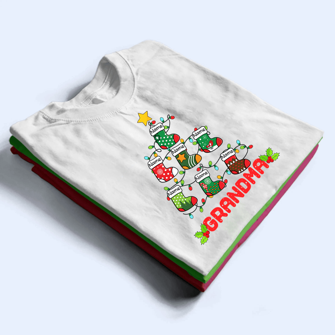 Personalized Pine Socks Christmas Grandma t-shirt, alternate view 3
