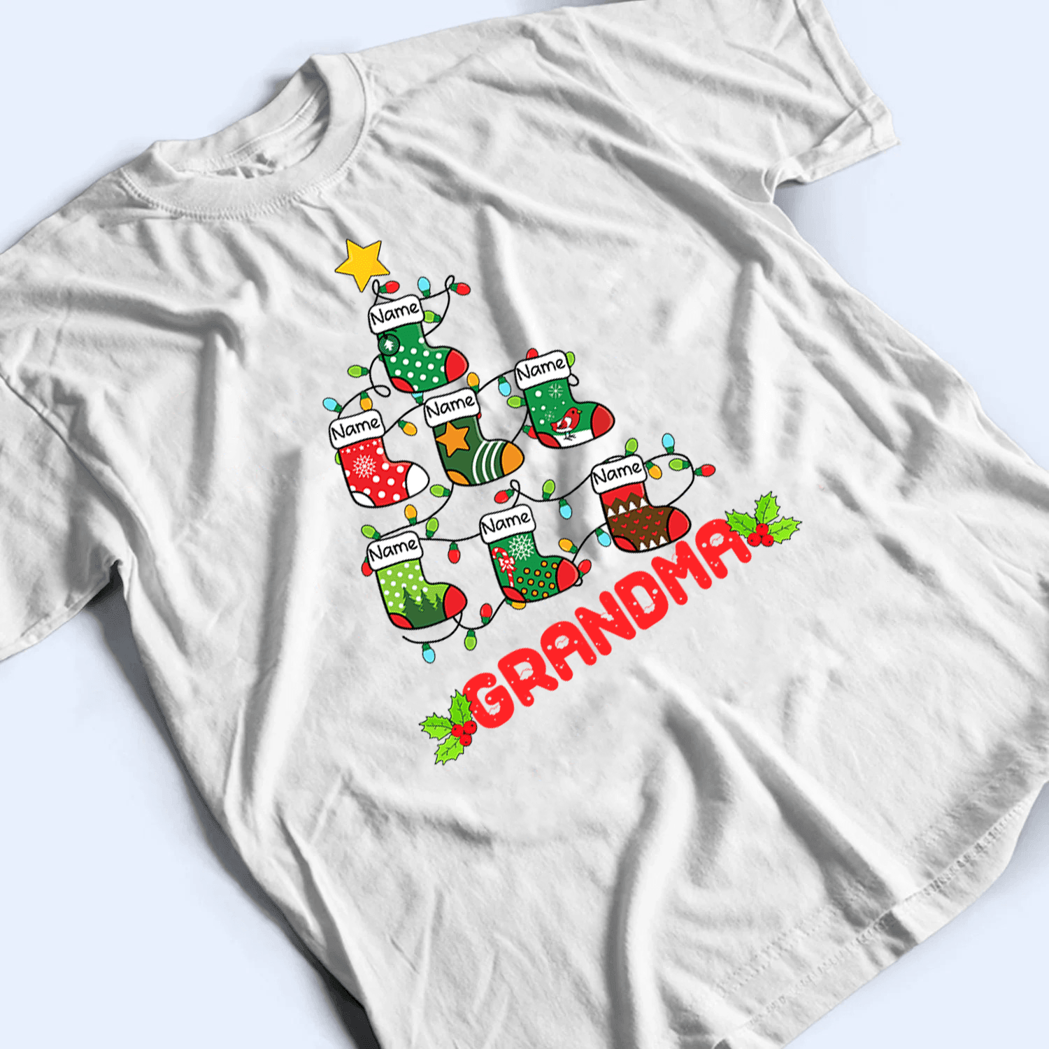 Pine Socks Christmas Grandma - Personalized Custom T Shirt - Birthday, Loving, Funny Gift for Grandma/Nana/Mimi, Mom, Wife, Grandparent - Suzitee Store