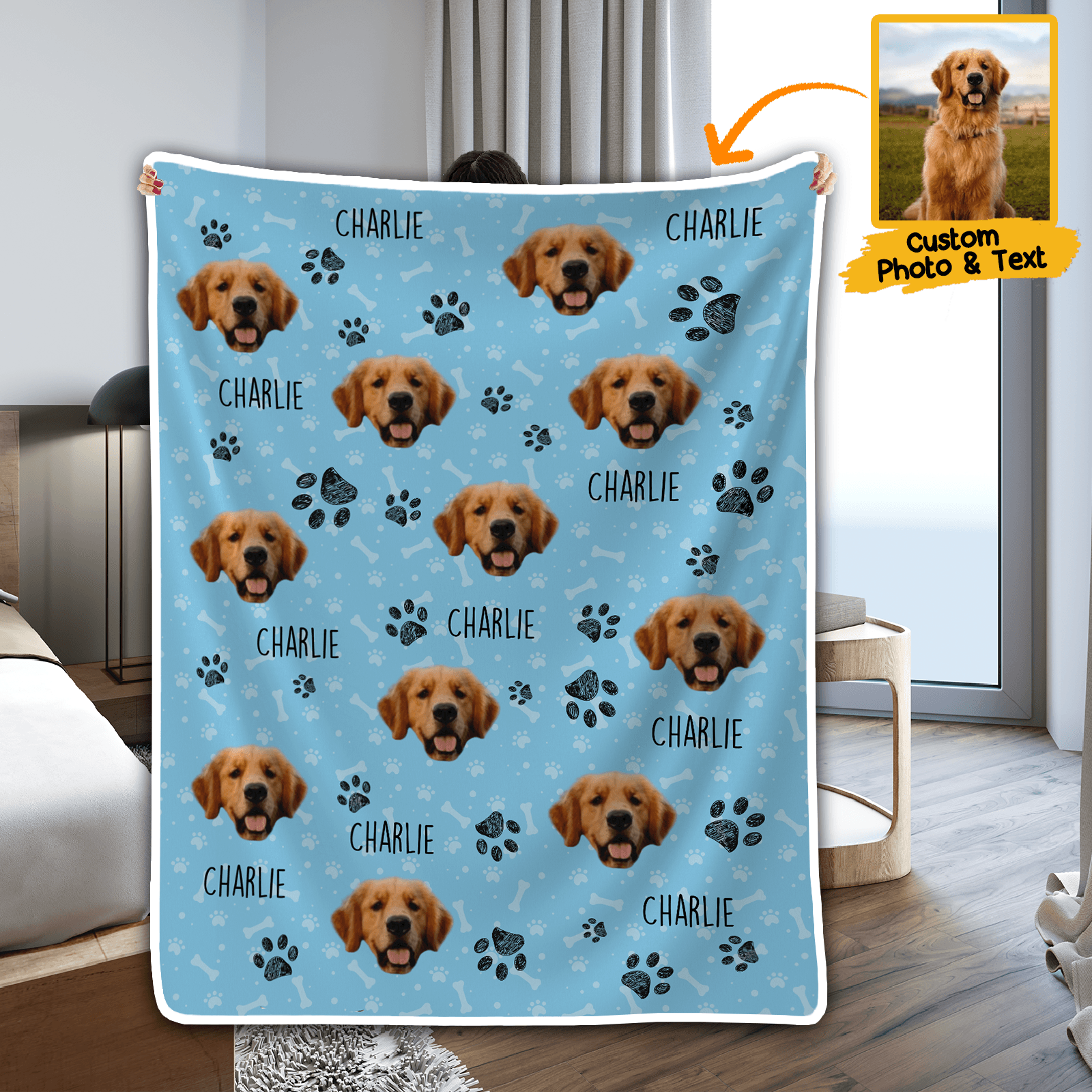Custom Photo Colorful Upload Pet Image | Personalized Gift for Dog/Cat Lovers, Pet Lovers, Dog Mom, Cat Mom, Dog Dad, Cat Dad | Blanket