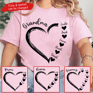 Grandma Sweet Heart With Grandkids Name - Personalized Custom T Shirt - Birthday, Loving, Funny Gift for Grandma/Nana/Mimi, Mom, Wife, Grandparent - Suzitee Store