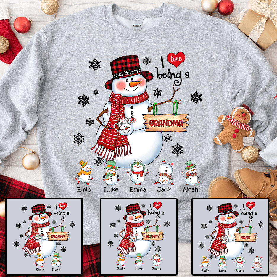 Up to 16 Kids - Snowman Christmas Grandma - Personalized Custom T Shirt - Christmas, Birthday, Loving, Funny Gift for Grandma, Grandpa 1