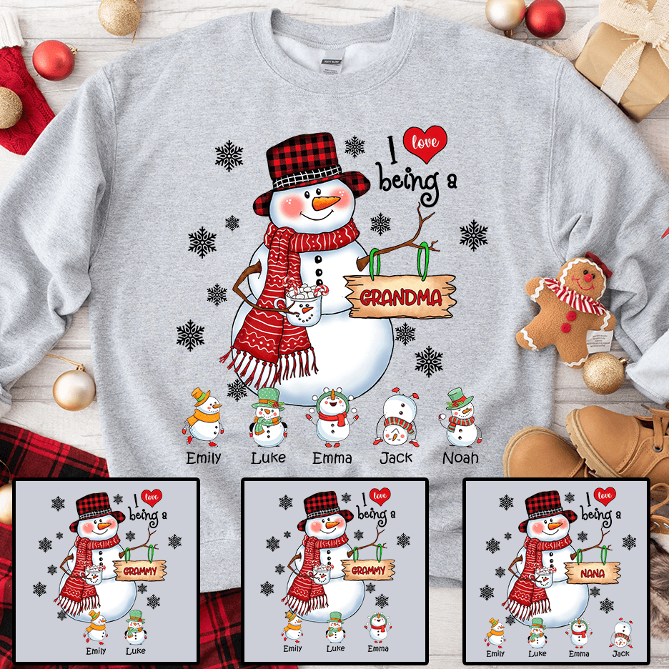 Snowman Christmas Grandma - Personalized Custom T Shirt - Christmas, Birthday, Loving, Funny Gift for Grandma/Nana/Mimi, Mom, Wife, Grandparent - Suzitee Store