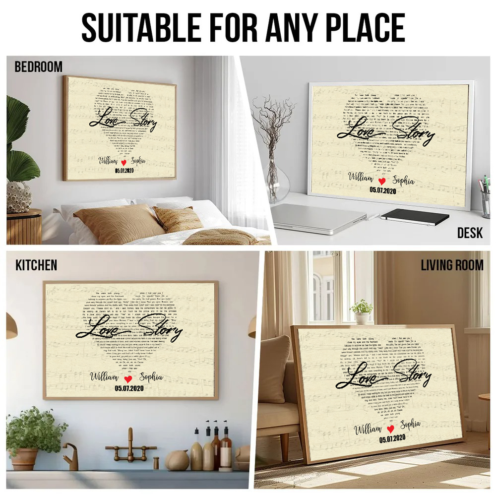 Couple's Anniversary Song Lyrics Canvas: Custom Heart Shaped First Dance Wall Art - Meaningful Wedding or Valentine's Day Gift for Husband & Wife 5
