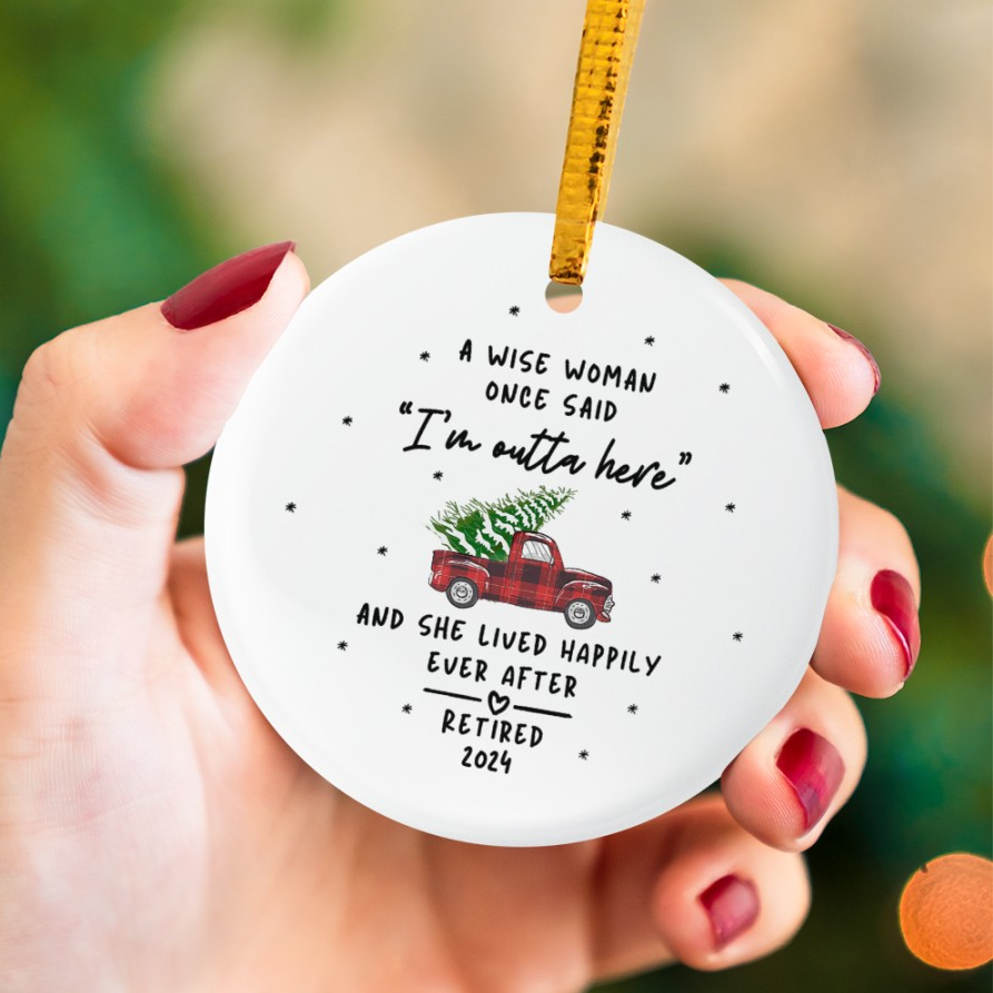 Funny Retirement Christmas - Personalized Circle Ceramic Ornament - Gifts for Retiree Retirement Party Gifts for Coworker Retiring