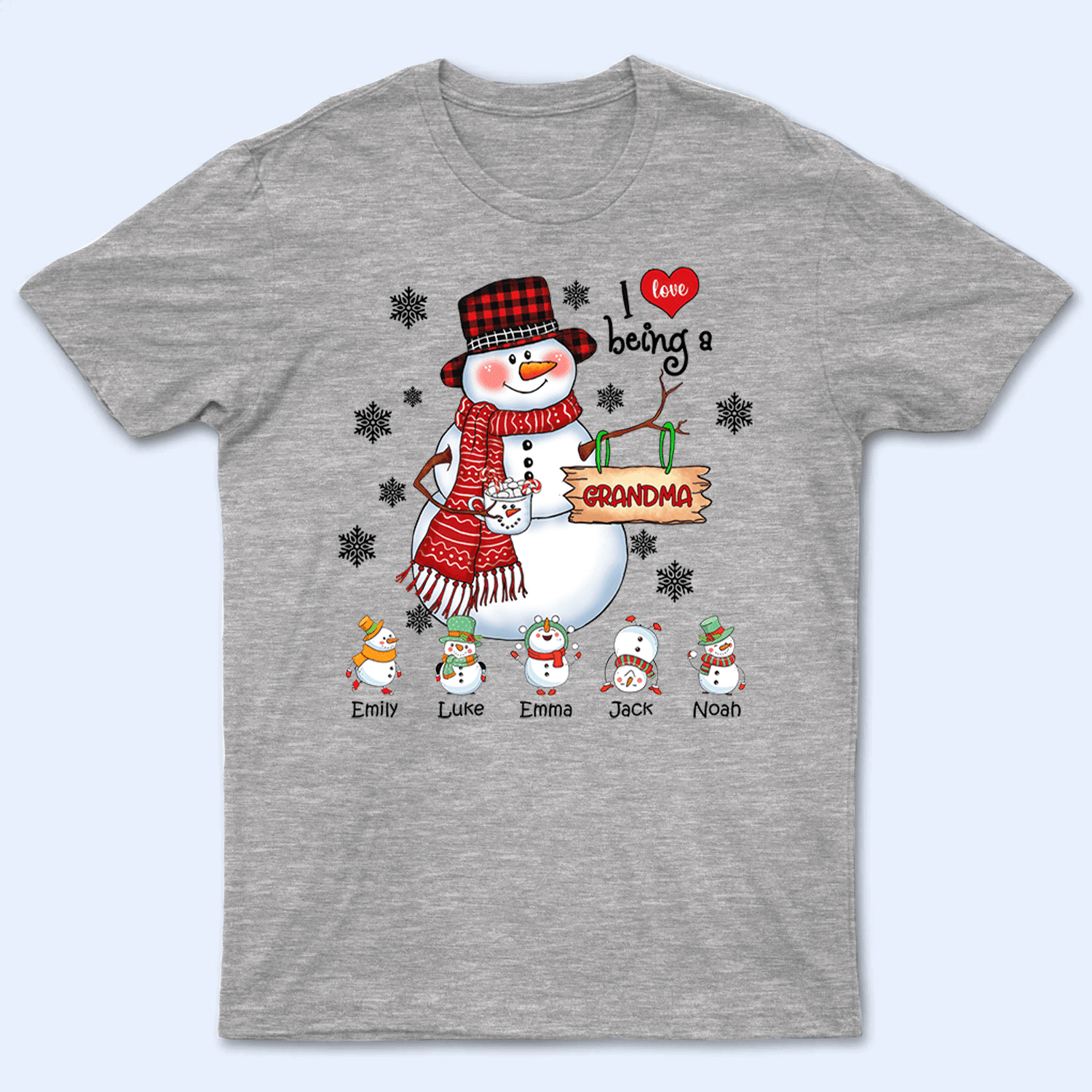 Up to 16 Kids - Snowman Christmas Grandma - Personalized Custom T Shirt - Christmas, Birthday, Loving, Funny Gift for Grandma, Grandpa 2