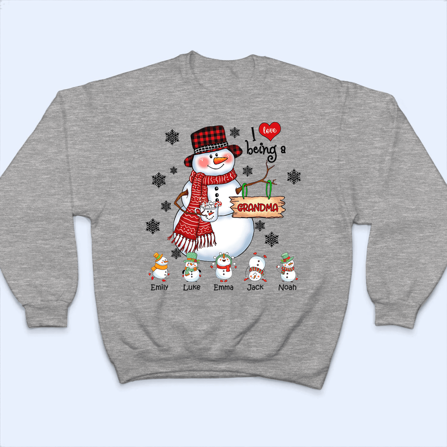 Up to 16 Kids - Snowman Christmas Grandma - Personalized Custom T Shirt - Christmas, Birthday, Loving, Funny Gift for Grandma, Grandpa 3
