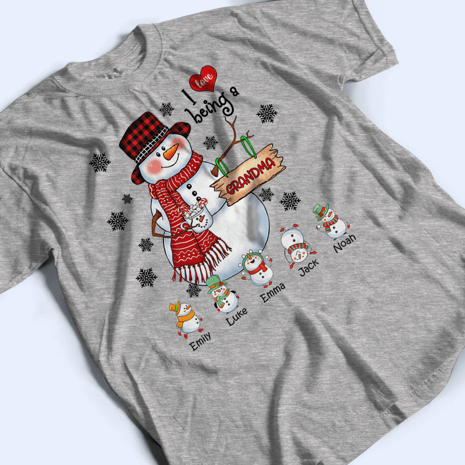 Up to 16 Kids - Snowman Christmas Grandma - Personalized Custom T Shirt - Christmas, Birthday, Loving, Funny Gift for Grandma, Grandpa 5