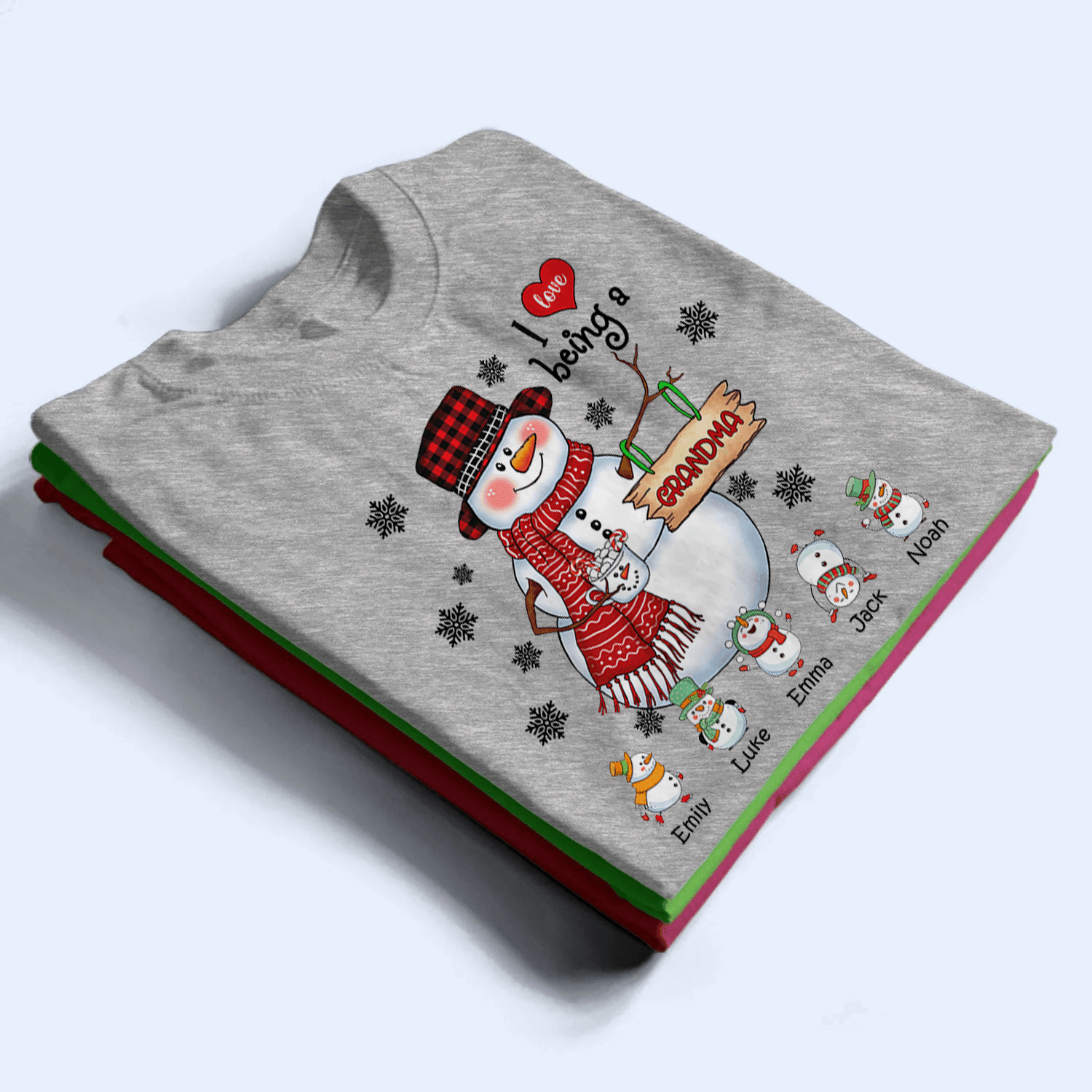 Up to 16 Kids - Snowman Christmas Grandma - Personalized Custom T Shirt - Christmas, Birthday, Loving, Funny Gift for Grandma, Grandpa 6