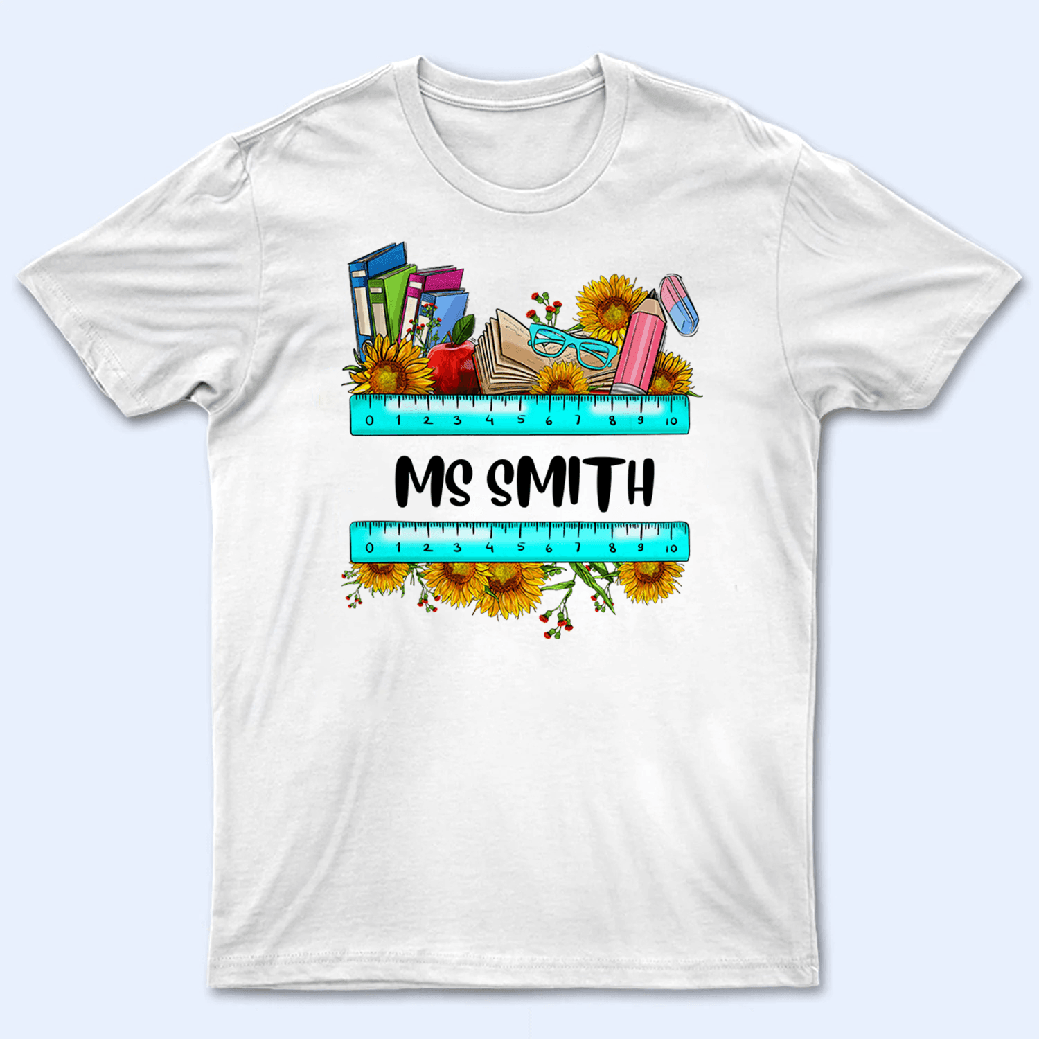 Sunflower School Supply Teacher Design - Personalized Custom T Shirt - Birthday, Loving, Funny Gift for Teacher, Kindergarten, Preschool, Pre K, Paraprofessional - Suzitee Store