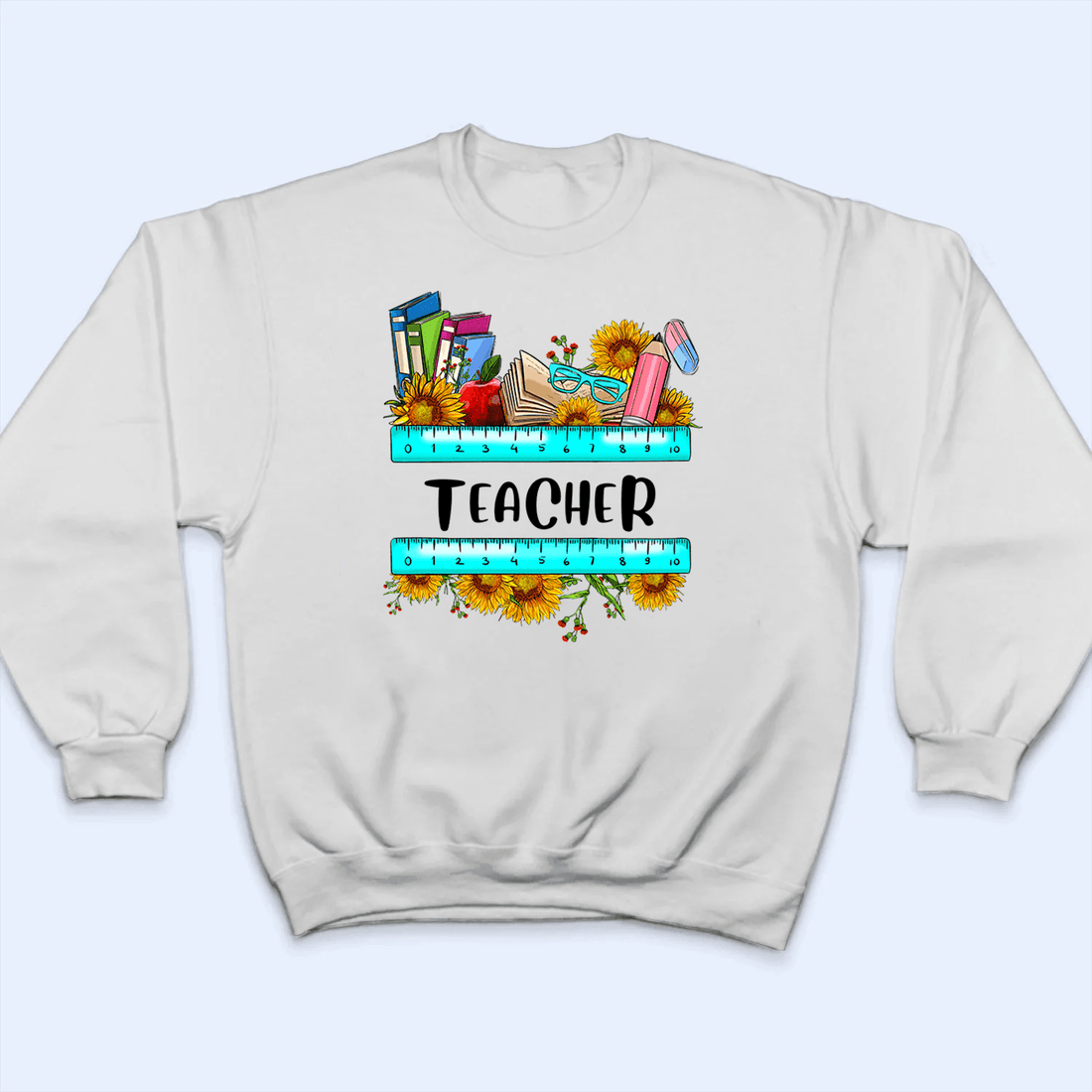 Personalized Sunflower School Supply Teacher Design t-shirt, alternate view 2