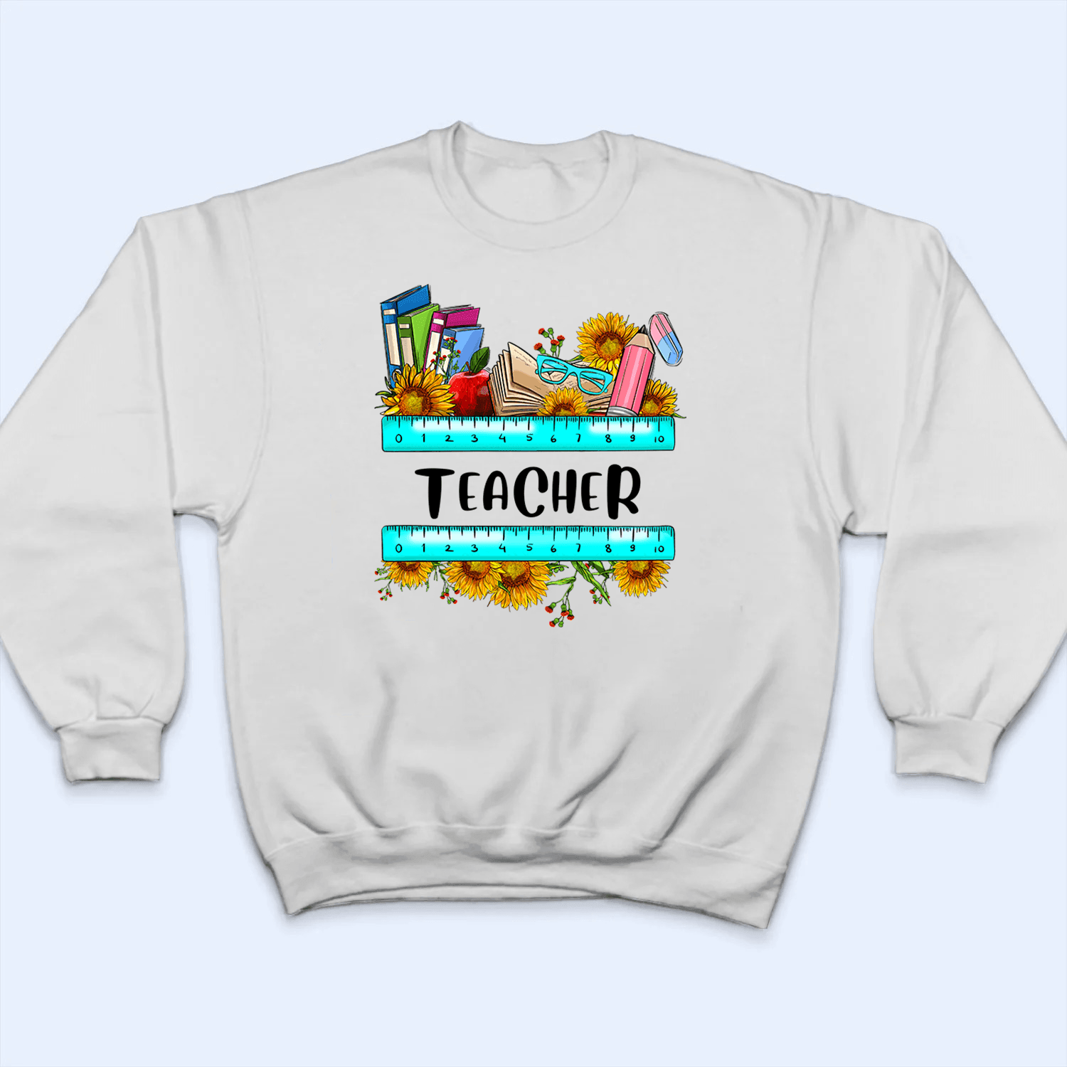 Sunflower School Supply Teacher Design - Personalized Custom T Shirt - Birthday, Loving, Funny Gift for Teacher, Kindergarten, Preschool, Pre K, Paraprofessional - Suzitee Store