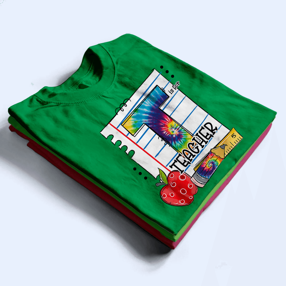 T Is For Teacher Tie Dye - Personalized Custom T Shirt - Back To School/First Day Of School, Birthday, Loving, Funny Gift for Teacher, Kindergarten, Preschool, Pre K, Paraprofessional - Suzitee Store