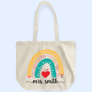 Teacher Appreciation Boho Pencil Rainbow - Personalized Custom Tote Bag - Birthday, Loving, Funny Gift for Teacher, Kindergarten, Preschool, Pre K, Paraprofessional, Educator - Suzitee Store