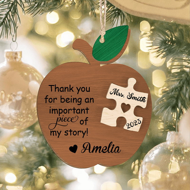 Teacher Christmas Ornament 2 layers custom shaped wooden ornament, alternate view 3