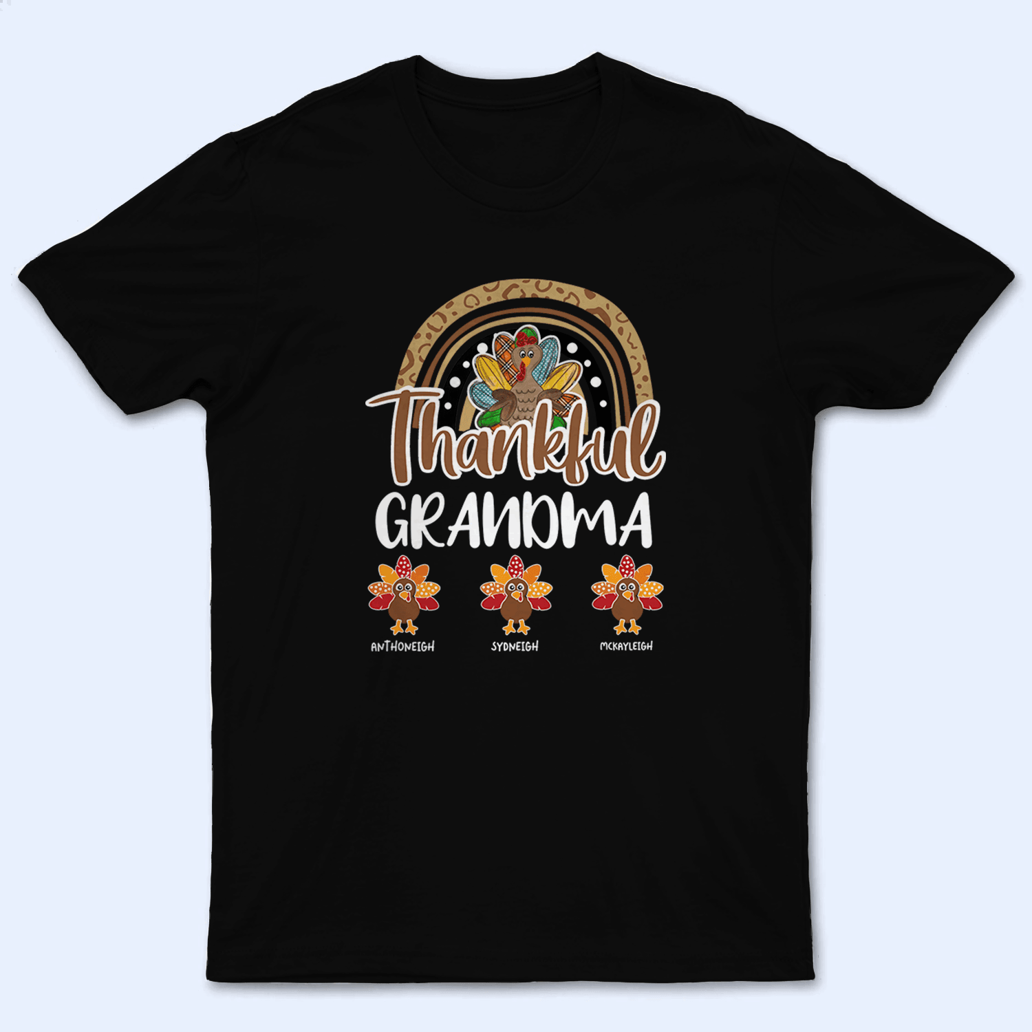 Thankful Grandma Thanksgiving - Personalized Custom T Shirt - Thanksgiving, Autumn, Christmas, Holiday, Birthday, Loving, Funny Gift for Grandmother/Mom/Mother, Wife, Grandparent - Suzitee Store