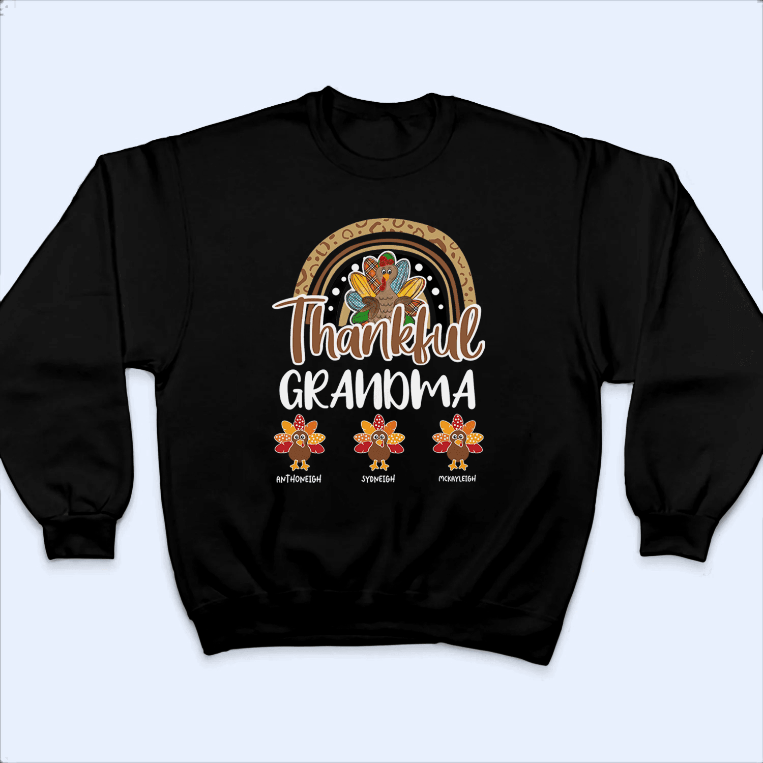 Thankful Grandma Thanksgiving - Personalized Custom T Shirt - Thanksgiving, Autumn, Christmas, Holiday, Birthday, Loving, Funny Gift for Grandmother/Mom/Mother, Wife, Grandparent - Suzitee Store