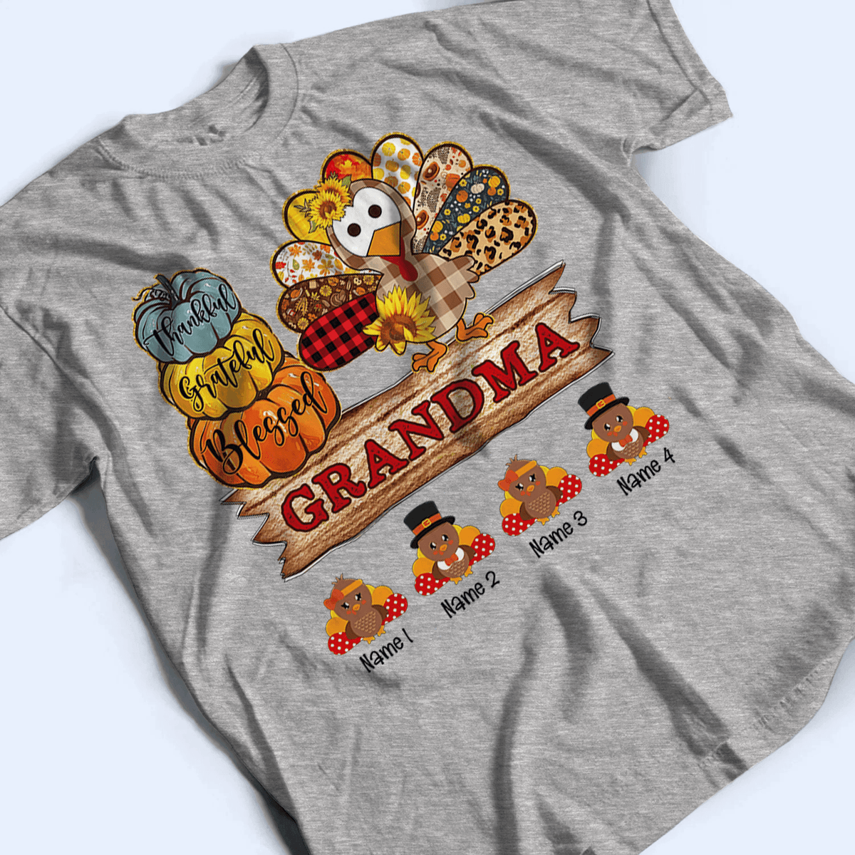 Thankful Grateful Blessed Grandma - Personalized Custom T Shirt - Thanksgiving, Birthday, Loving, Funny Gift for Grandma/Nana/Mimi, Mom, Wife, Grandparent - Suzitee Store