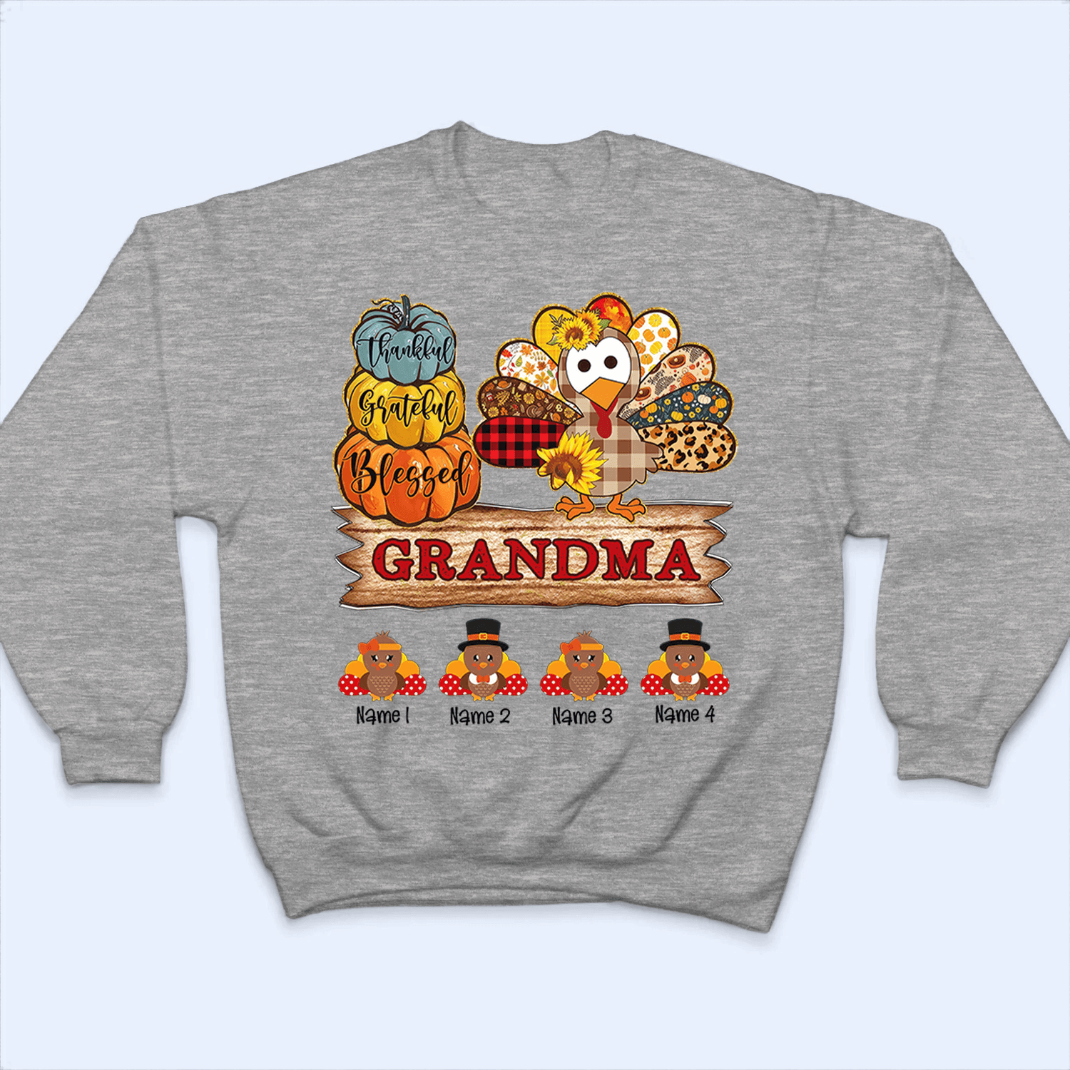 Thankful Grateful Blessed Grandma - Personalized Custom T Shirt - Thanksgiving, Birthday, Loving, Funny Gift for Grandma/Nana/Mimi, Mom, Wife, Grandparent - Suzitee Store