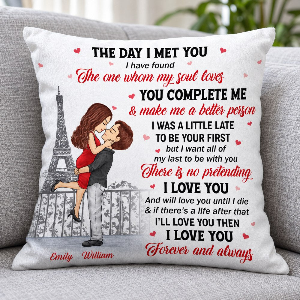 Close up detail of fabric texture and print on personalized couple pillow