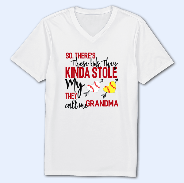These Kids Kinda Stole My Heart - Personalized Custom V-Neck T Shirt - Birthday, Loving, Funny Gift for Grandma/Nana/Mimi, Mom, Wife, Grandparent