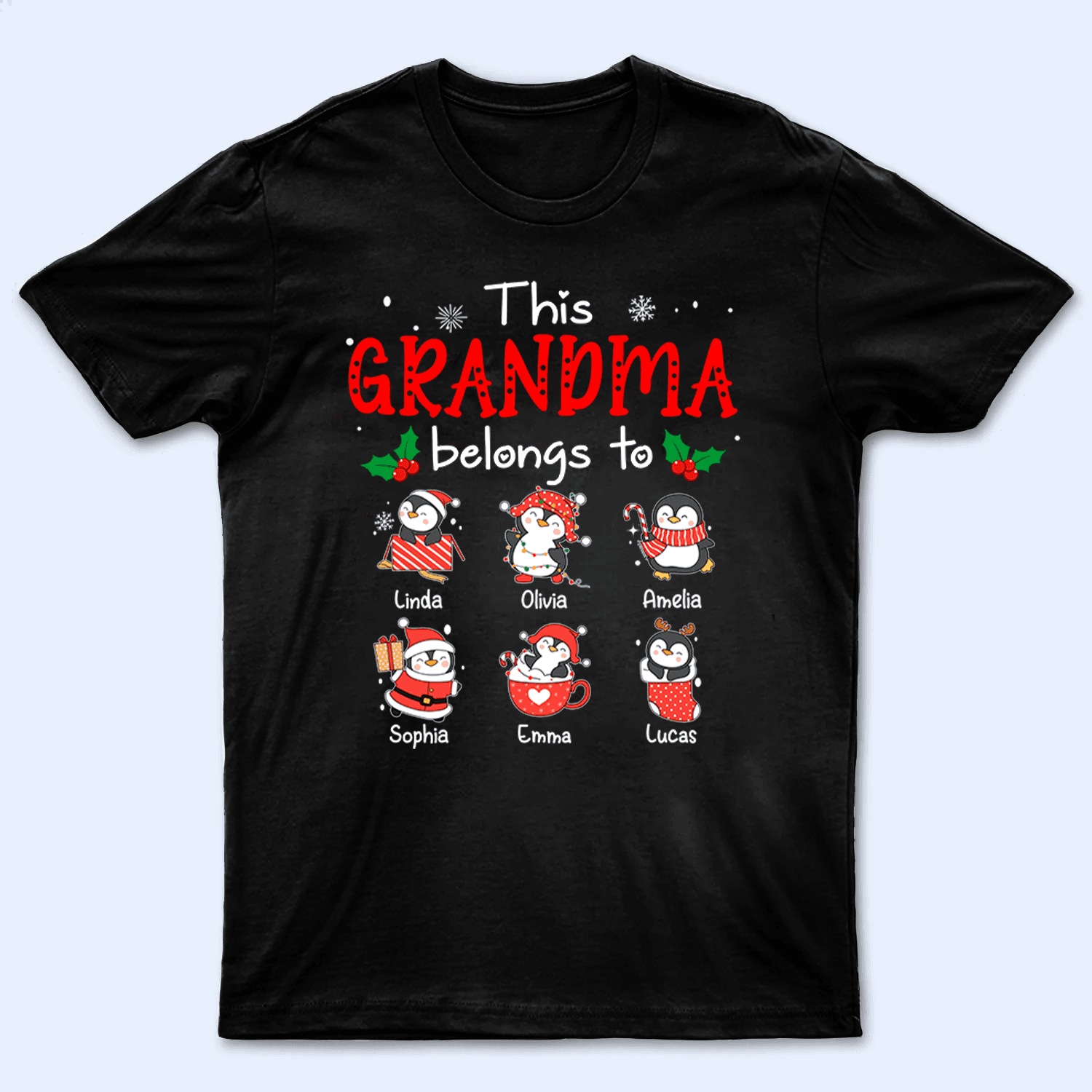 This Grandma Belongs To - Cute Penguin Grandkids - Personalized Custom T Shirt - Birthday, Loving, Funny Gift for Grandma/Nana/Mimi, Mom, Wife, Grandparent - Suzitee Store