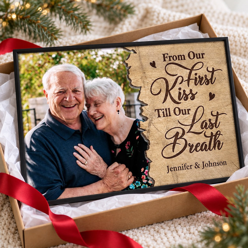 Personalized couple photo print From Our First Kiss Till Our Last Breath in holiday gift box